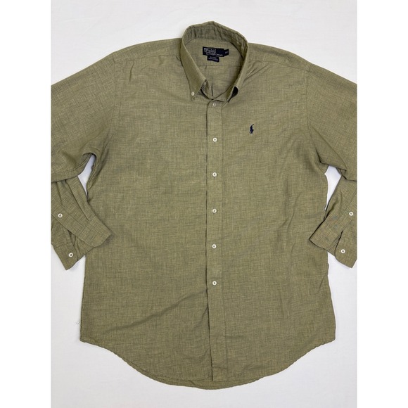 Polo Ralph Lauren Blaire Shirt Mens 16.5 Olive Green Cotton Button Down Long Slv - Picture 2 of 8